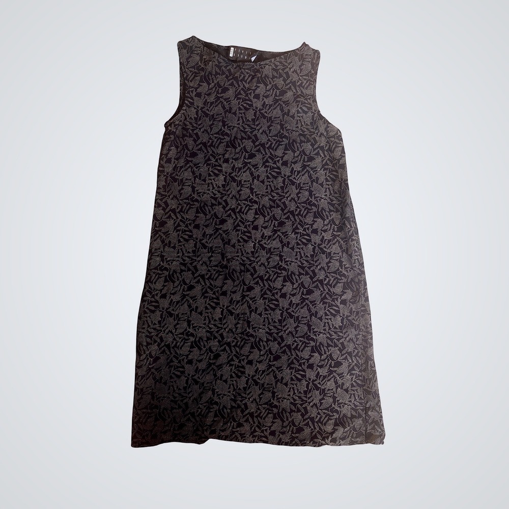 Finity Studio Women Black White Silk Floral Dotted Sleeveless Shift Dress Size 2